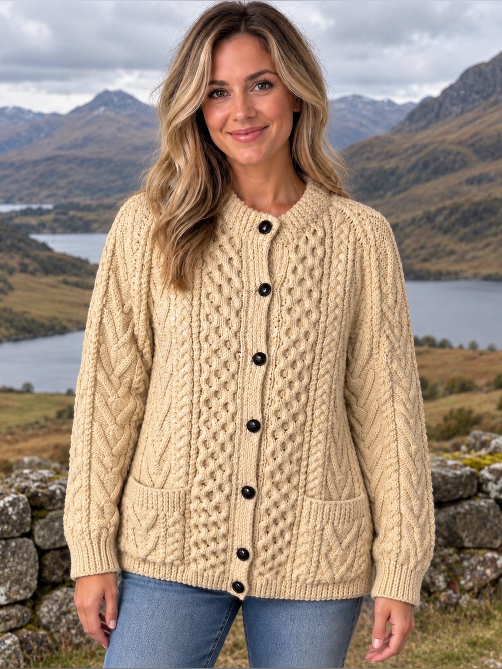 Vintage Gaeltarra Ireland Wool Cable Knit Aran Cardigan Sweater